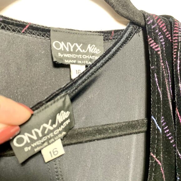 ONYX NITE Long Dress & Jacket by Wendy Chaitin Purple Pink Sparkly On Black VTG - Picture 3 of 7
